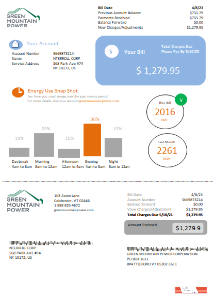 Vermont Green Mountain Power electricity utility bill SCR PSD template
